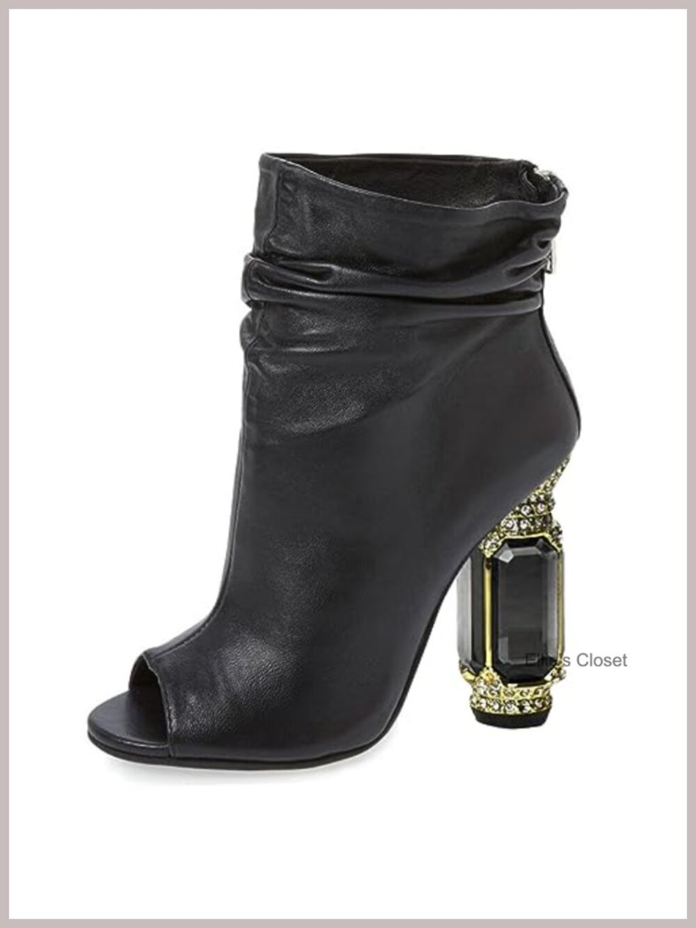 Womens Peep Toe Slouch Ankle Boots Chunky Heel Crystal Dress Party Booties